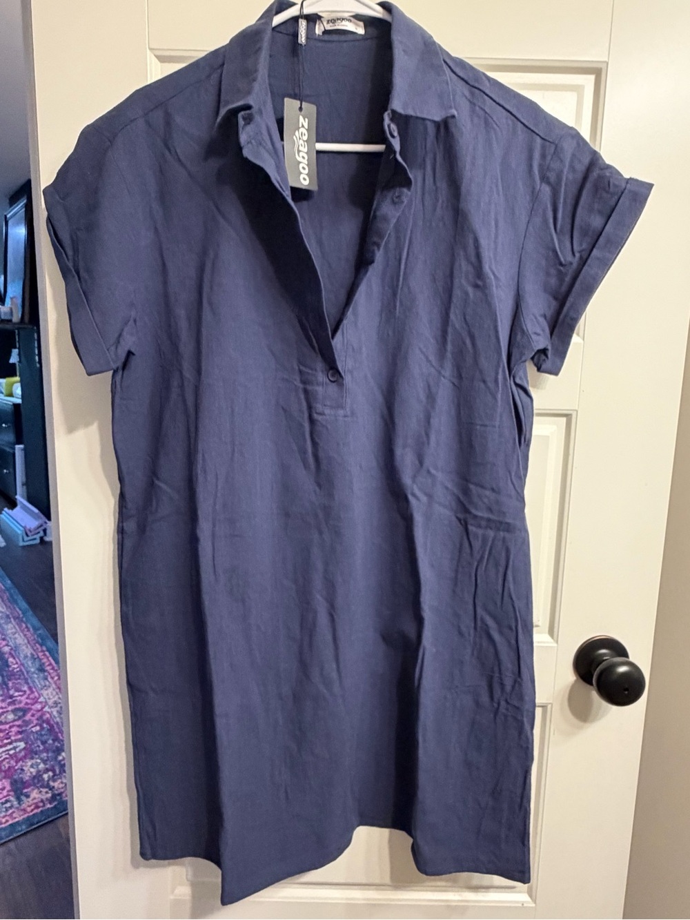 zeagoo Navy Linen Shirt Dress